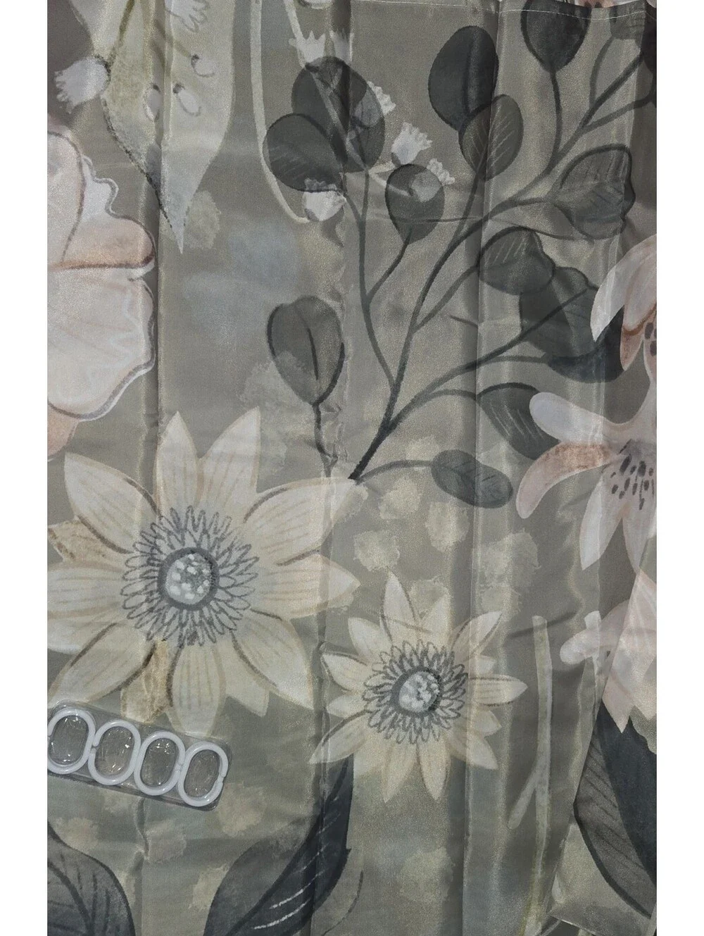 Boho Floral Shower Curtain, Green Botanical Fabric 72in x 72in & Curtain Rings